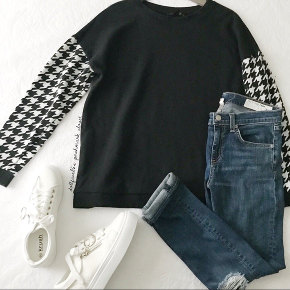 Forever 21 Tops - Back + White Houndstooth Sleeve Pullover